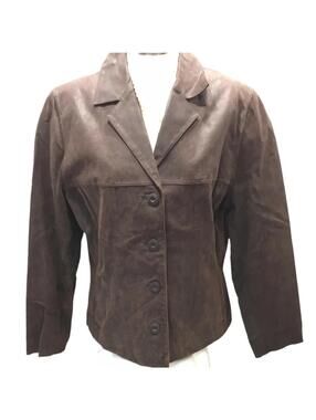 Wilsons Leather Suede Brown Button Down Coat Jacket Ladies M